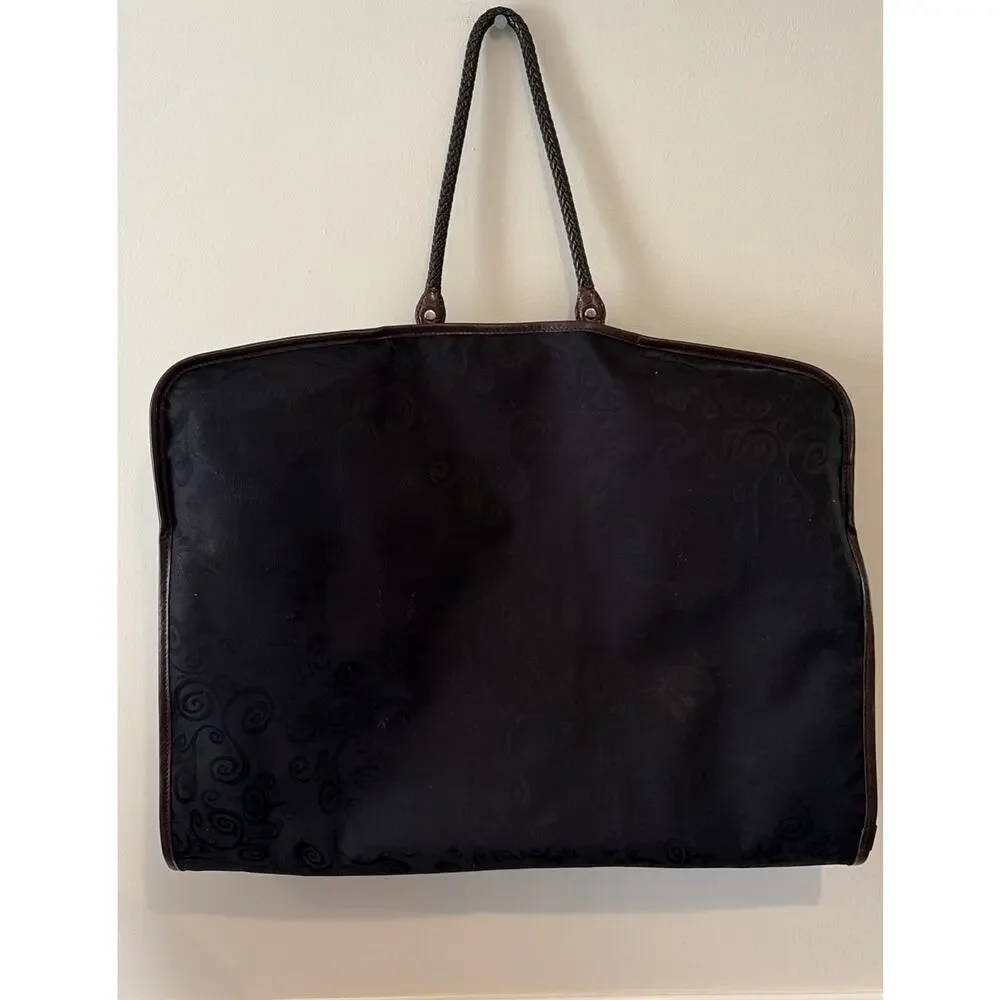 Brighton Black & Brown Full Size Tri-fold Leather Canvas Garment Bag USED ONCE